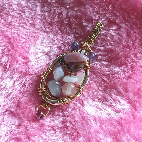 NWT Handcrafted Wire Weaved Rose Quartz & Amethyst Pendant - Picture 3 of 4